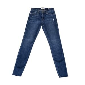 FRAME Le Skinny de Jeanne Women’s Skinny Jeans Size 28 Dark Wash Distressed Raw